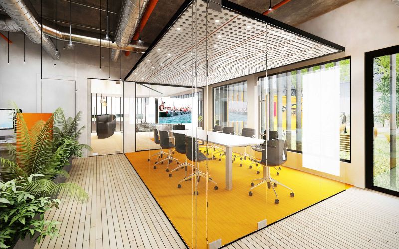 Thiết kế văn phòng 90m2 màu sắc bắt mắt