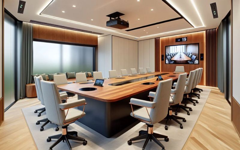 Phòng họp trực tuyến hiện đại với điểm nhấn đèn led sang trọng