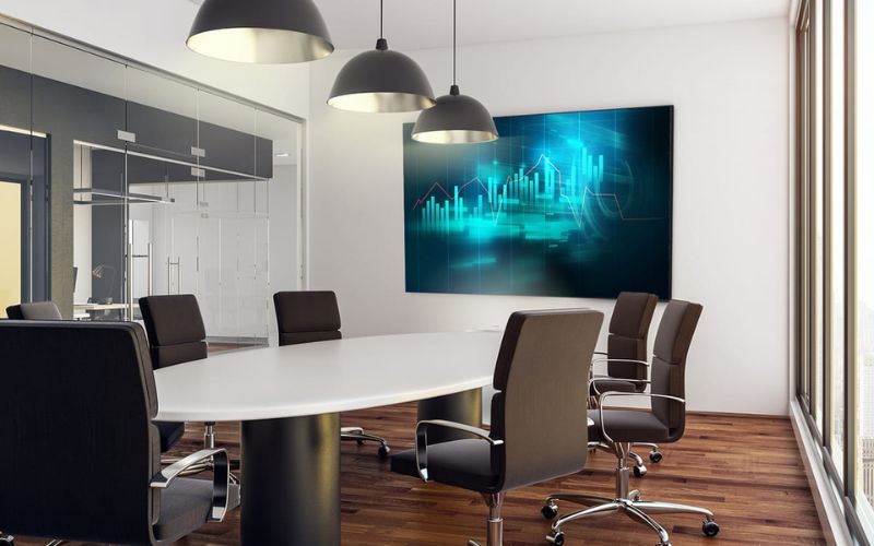 Phòng họp trực tuyến phong cách Bắc Âu với kiểu bàn hình oval