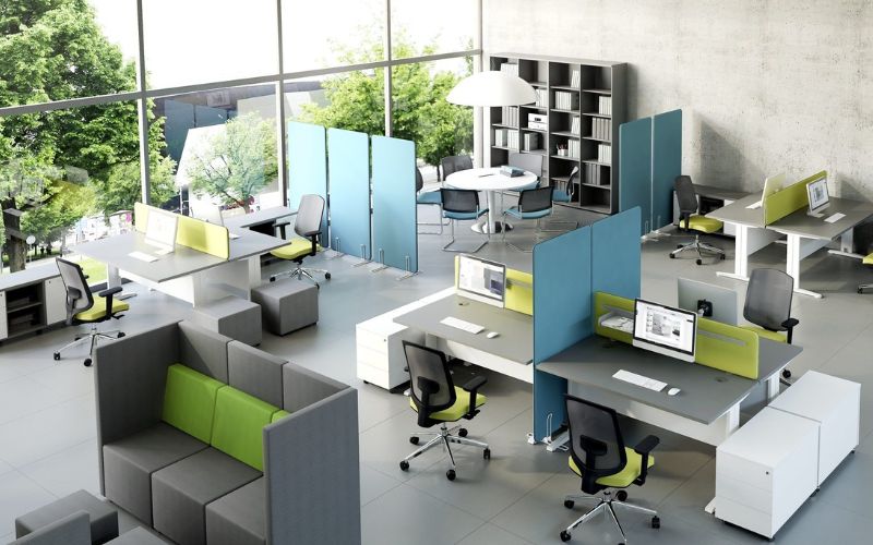 Văn phòng hiện đại với vách ngăn ván nhựa Acrylic ngăn không gian hợp lý