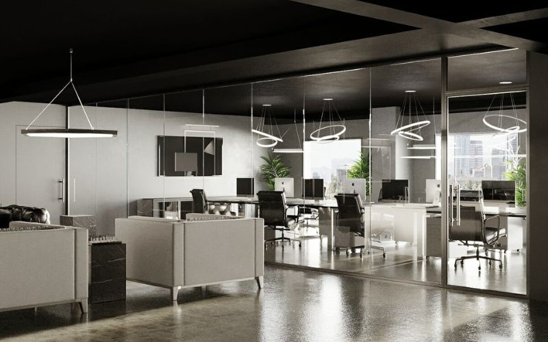 Văn phòng hiện đại với trần màu đen cực tinh tế