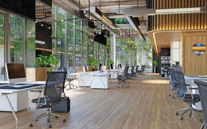 Thiết kế văn phòng không gian mở loại bỏ vách ngăn, tạo môi trường làm việc linh hoạt và hiện đại