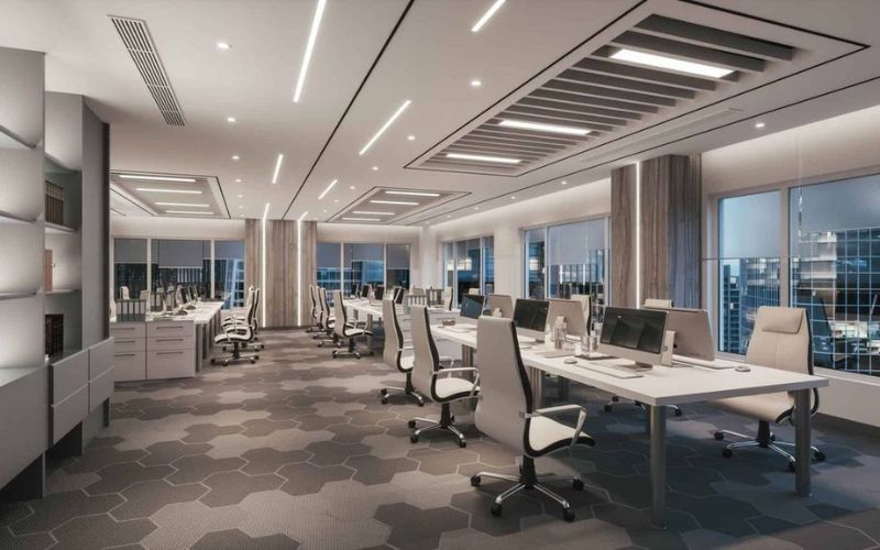 Văn phòng cho thuê được thiết kế sang trọng với màu sắc tinh tế và nội thất cao cấp