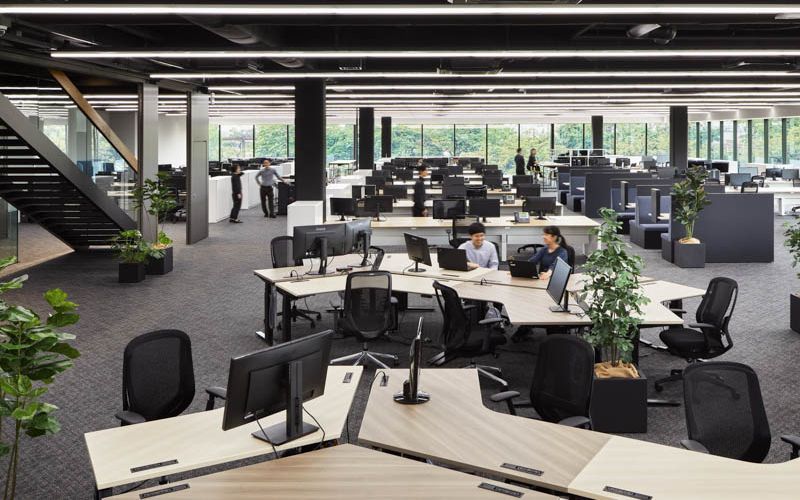 Mẫu thiết kế văn phòng cho thuê trên 500m2 với không gian làm việc quy mô lớn dành cho tập đoàn