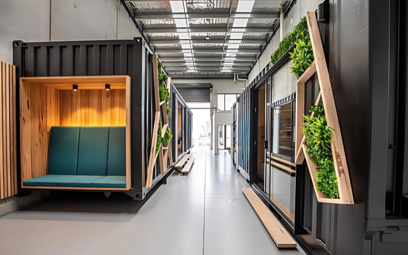 Kết hợp chi tiết cây xanh cho văn phòng container