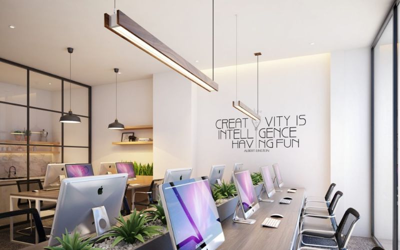 Mẫu văn phòng chung cư thiết kế bàn làm việc trồng cây xanh độc đáo