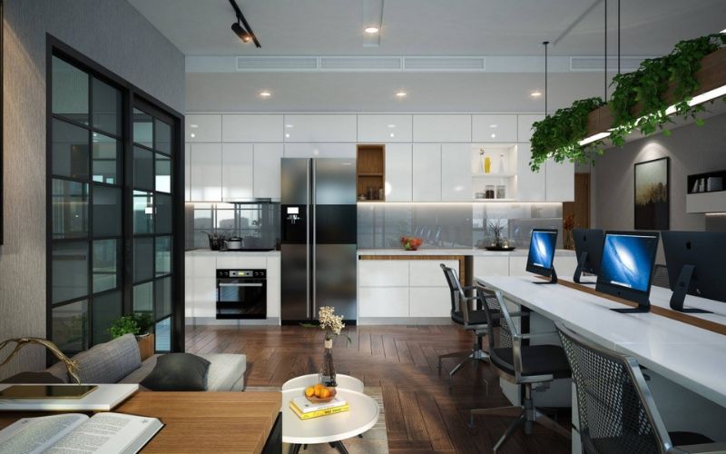 Mẫu văn phòng chung cư hiện đại kết hợp cây xanh tạo sự tươi mát