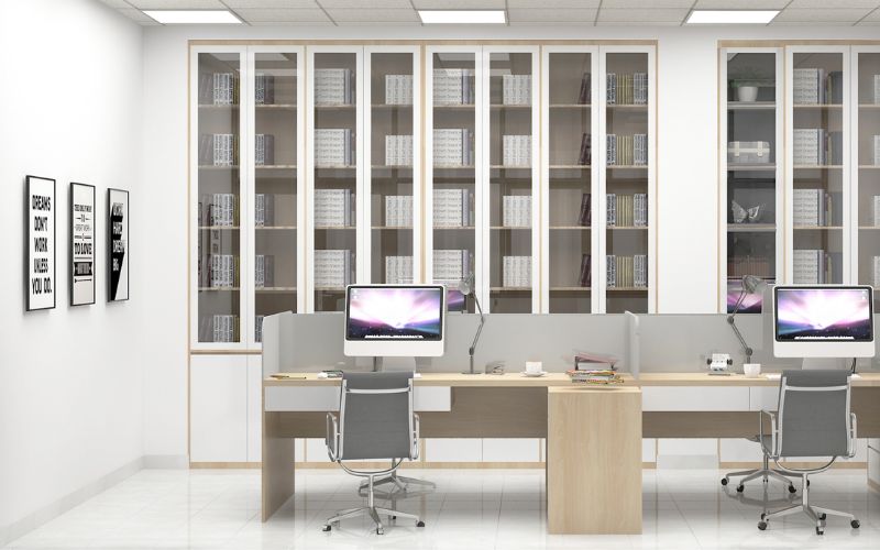 Mẫu văn phòng chung cư hiện đại với điểm nhấn tranh treo tường