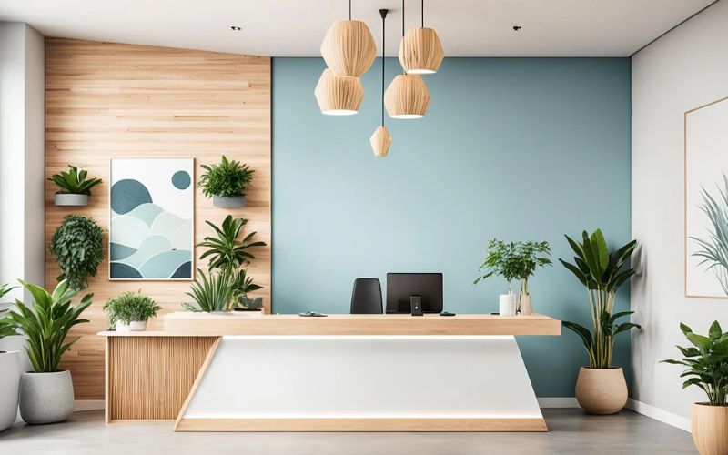Bố trí cây xanh tại quầy lễ tân của văn phòng