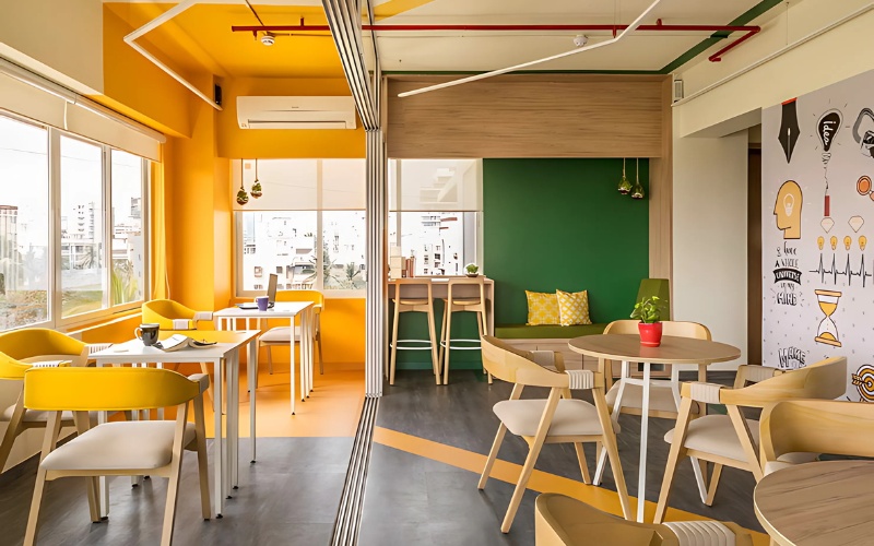 Thiết kế quán cafe văn phòng với các gam màu nổi bật