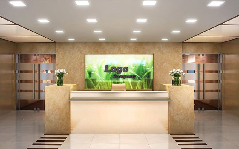 Backdrop LED Wall cỡ lớn phía sau quầy lễ tân giúp trình chiếu nội dung thương hiệu linh hoạt