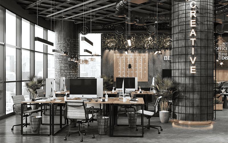 Thiết kế văn phòng Industrial đầy cá tính phù hợp với các doanh nghiệp agency sáng tạo